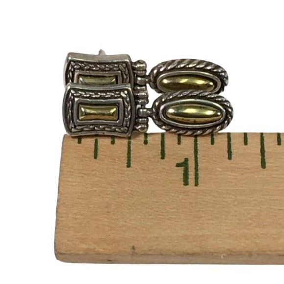 Vintage BRIGHTON Fashion Earrings 2 Tone Antique Silver & Gold Dangle Drop Post - Picture 5 of 5